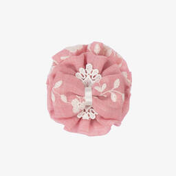 Miranda-Girls Pink Bow & Lace Hairclip (8cm) | Childrensalon Outlet