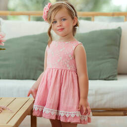 ميراندا-فستان كتان محبوك مطرز لون زهري | Childrensalon Outlet