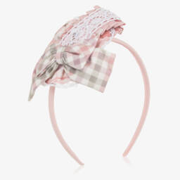 Miranda-طوق رأس وردي بنقشة المربعات للبنات | Childrensalon Outlet