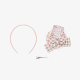 Miranda-طوق رأس وردي بنقشة المربعات للبنات | Childrensalon Outlet