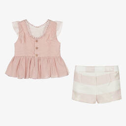 ميراندا-طقم شورت تول لون زهري وعاجي للبنات | Childrensalon Outlet