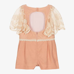 Miranda-Girls Pink Linen & Embroidered Tulle Playsuit | Childrensalon Outlet