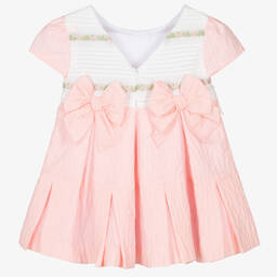 Miranda-Girls Pink & White Cotton Dress | Childrensalon Outlet