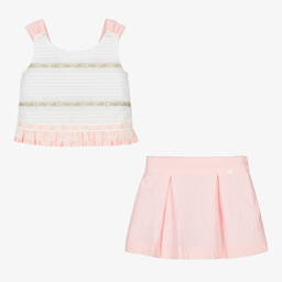 Miranda-Girls Pink & White Cotton Skirt Set | Childrensalon Outlet