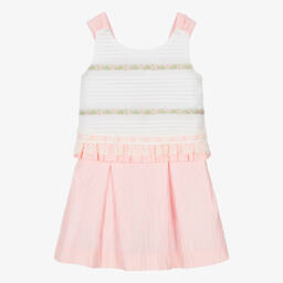 Miranda-Girls Pink & White Cotton Skirt Set | Childrensalon Outlet
