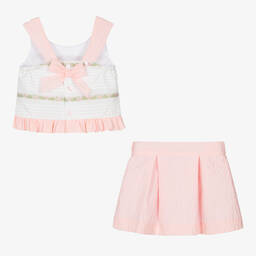 Miranda-Girls Pink & White Cotton Skirt Set | Childrensalon Outlet