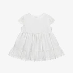 Miranda-Girls Plumeti & Lace White Dress | Childrensalon Outlet