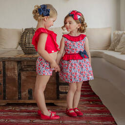 Miranda-Красное хлопковое платье в цветочек для девочек | Childrensalon Outlet