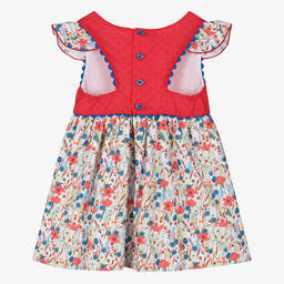 ميراندا-فستان قطن لون أبيض وأحمر بطبعة ورود | Childrensalon Outlet