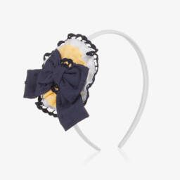 Miranda-Girls Rosette Hairband in Blue & Gold | Childrensalon Outlet