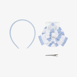 Miranda-Girls Rosette Striped Blue Hairband | Childrensalon Outlet
