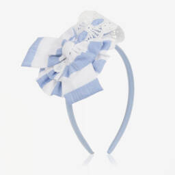 Miranda-Girls Rosette Striped Blue Hairband | Childrensalon Outlet