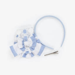 Miranda-Girls Rosette Striped Blue Hairband | Childrensalon Outlet