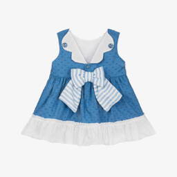 Miranda-فستان صيفي قطني بنقشة بلومتي للبنات بلون السماء | Childrensalon Outlet