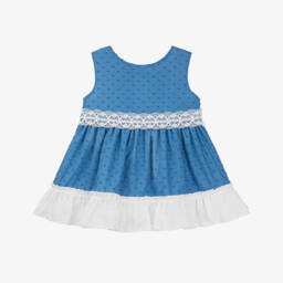 Miranda-فستان صيفي قطني بنقشة بلومتي للبنات بلون السماء | Childrensalon Outlet