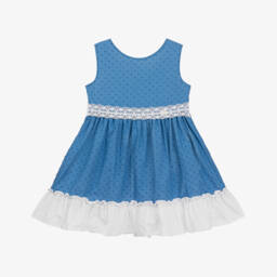 Miranda-Girls Soft Blue Plumeti Frock | Childrensalon Outlet