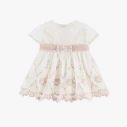 Miranda-Girls Tulle Dress with Ivory & Pink Embroidery | Childrensalon Outlet