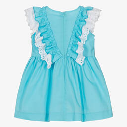 ميراندا-فستان قطن بوبلين لون أزرق تركواز مزين بكشكش | Childrensalon Outlet