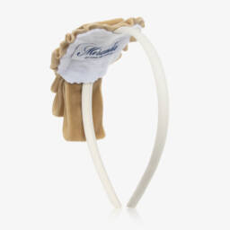 Miranda-Girls Velvet Beige Headband | Childrensalon Outlet