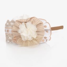 Miranda-Girls White & Beige Hairband | Childrensalon Outlet