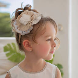 Miranda-Girls White & Beige Hairband | Childrensalon Outlet