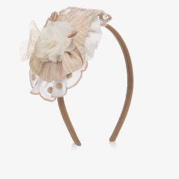 Miranda-Girls White & Beige Hairband | Childrensalon Outlet