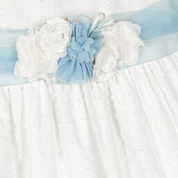 Miranda-Белое платье с голубым поясом с цветами | Childrensalon Outlet