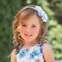 Miranda-Girls White & Blue Rosette Hairband | Childrensalon Outlet