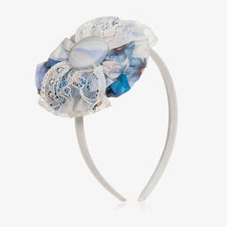 Miranda-Girls White & Blue Rosette Hairband | Childrensalon Outlet