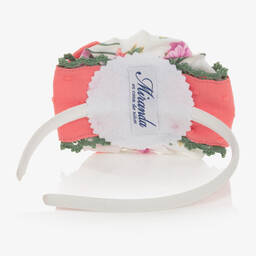 ميراندا-طوق للشعر لون أبيض وزهري مرجاني مطرز بوردة | Childrensalon Outlet