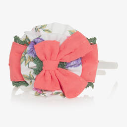 ميراندا-طوق للشعر لون أبيض وزهري مرجاني مطرز بوردة | Childrensalon Outlet