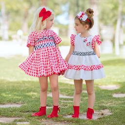 Miranda-Белое хлопковое платье с деталями в клетку | Childrensalon Outlet