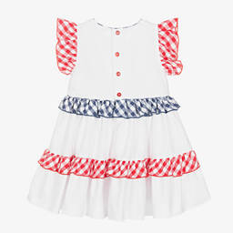 Miranda-Белое хлопковое платье с деталями в клетку | Childrensalon Outlet