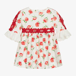 Miranda-Girls White Cotton Roses Dress | Childrensalon Outlet
