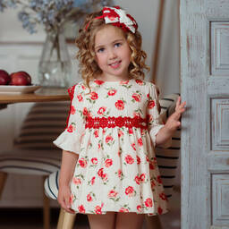 Miranda-Girls White Cotton Roses Dress | Childrensalon Outlet