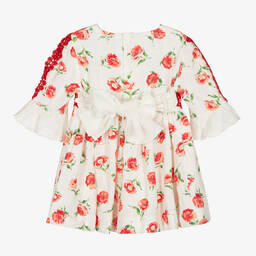 Miranda-Girls White Cotton Roses Dress | Childrensalon Outlet