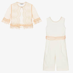 Miranda-Girls White & Pink Jumpsuit Set | Childrensalon Outlet