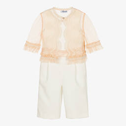 Miranda-Girls White & Pink Jumpsuit Set | Childrensalon Outlet