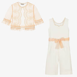 Miranda-Girls White & Pink Jumpsuit Set | Childrensalon Outlet