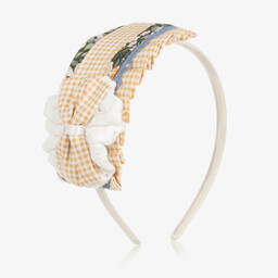 ميراندا-طوق للشعر بطبعة ورود لون أصفر كاروهات للبنات | Childrensalon Outlet