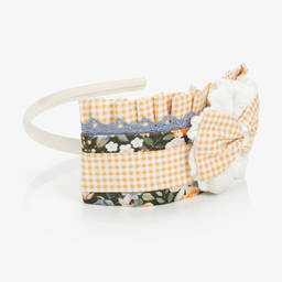 ميراندا-طوق للشعر بطبعة ورود لون أصفر كاروهات للبنات | Childrensalon Outlet