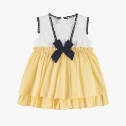 Miranda-Girls Yellow & White Plumeti Dress | Childrensalon Outlet