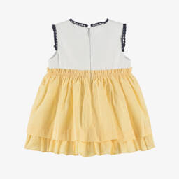 Miranda-Girls Yellow & White Plumeti Dress | Childrensalon Outlet