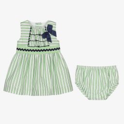 ميراندا-طقم فستان قطن مقلم لون أخضر | Childrensalon Outlet