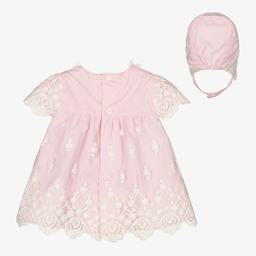 ميراندا-طقم فستان بوبلين مزين بدانتيل لون زهري | Childrensalon Outlet