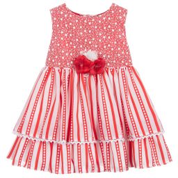 Miranda-فستان بولي قطن مقلم لون أحمر وأبيض | Childrensalon Outlet