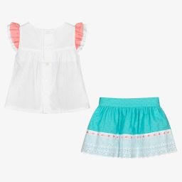 Miranda-Белый топ и голубая юбка из хлопка | Childrensalon Outlet