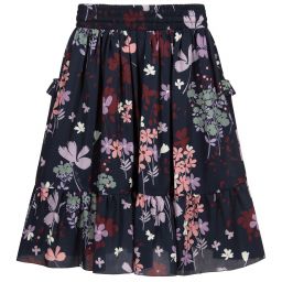 Miss Blumarine-تنورة لون كحلي بطبعة ورود | Childrensalon Outlet