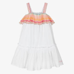 Missoni-فستان أبيض أنيق للبنات مع كشكش | Childrensalon Outlet