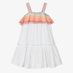 Missoni-فستان أبيض أنيق للبنات مع كشكش | Childrensalon Outlet